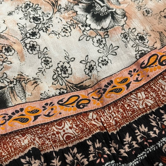 [S]Free People Casablanca White Pink Black Floral Print Tassel Tie Slip Dress - Picture 7 of 11